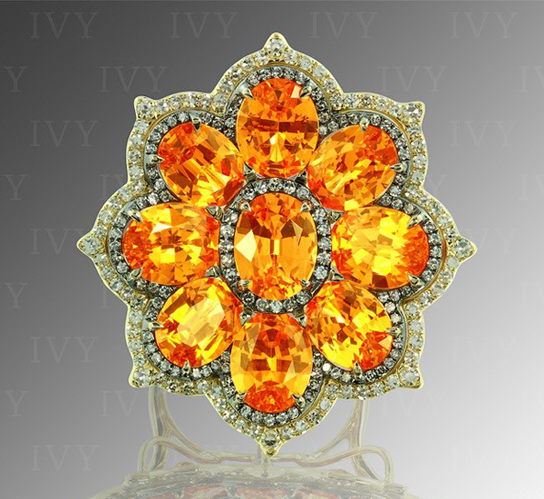 Spessartite garnet (17.82 carats) and diamond ring by Ivy New York