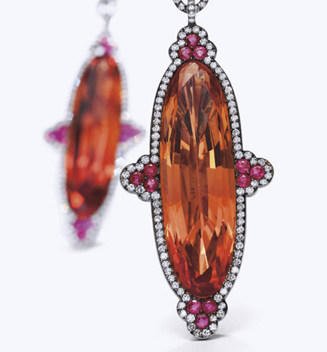 JAR Imperial Topaz, ruby, and diamond earrings