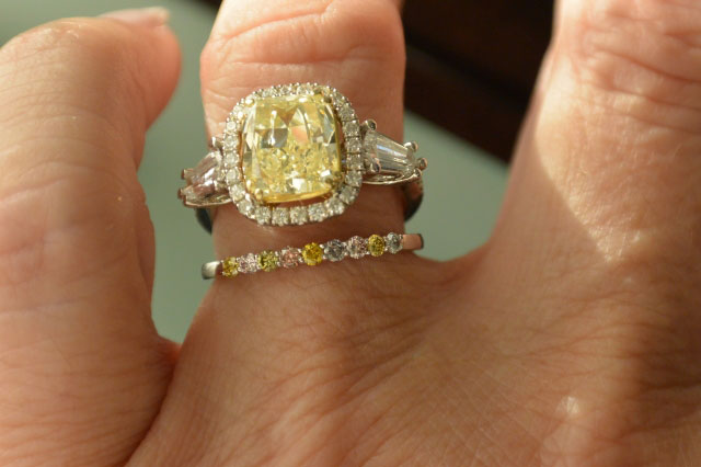 Catmom’s Round-cornered Rectangular Modified Brilliant Ring and Leibish & Co.’s 9 Stone Multi-colored Diamond Stackable Band Ring - image by Catmom Catmom’s Round-cornered Rectangular Modified Brilliant Ring and Leibish & Co.’s 9 Stone Multi-colored Diamond Stackable Band Ring - image by Catmom