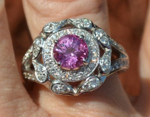 Catmom's Unique Pink Sapphire Halo Ring (Top View) - image by Catmom