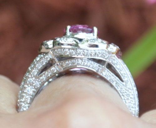 Catmom's Unique Pink Sapphire Halo Ring (Side2 View) - image by Catmom