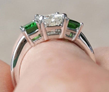 LawmaLlama's Three Stone Emerald Cut Diamond and Tsavorite Ring  (Side View) - image by LawmaLlama