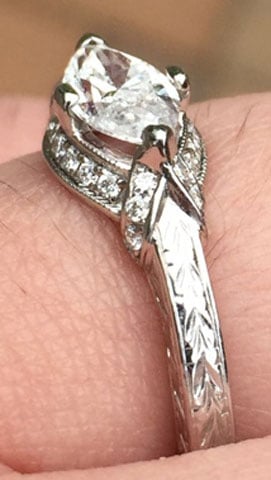 Marquise_Madness' 1925 Vintage Tiffany Inspired Setting:  East-West Marquise Engagement Ring Reset (Side Angle View) - image by Marquise_Madness