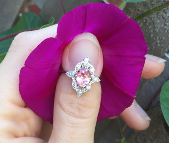 NKOTB's Padparadscha Sapphire of Orangy Pink Ring (Flower View) - image by NKOTB