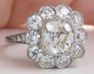 RaiKai's Vintage Cushion Flower Cluster/Halo Ring (Angled-Front View) - image by RaiKai