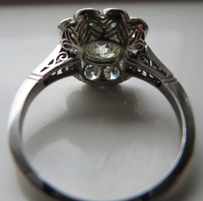 RaiKai's Vintage Cushion Flower Cluster/Halo Ring (Angled-Side View) - image by RaiKai