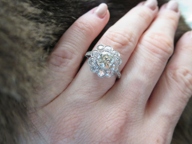 RaiKai's Vintage Cushion Flower Cluster/Halo Ring (Hand View) - image by RaiKai RaiKai's Vintage Cushion Flower Cluster/Halo Ring (Hand View) - image by RaiKai