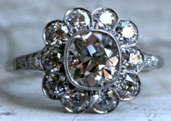 RaiKai's Vintage Cushion Flower Cluster/Halo Ring (Front View) - image by Gold Adore