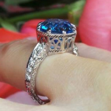 Rothschild55's Antique Cut Round Electric Blue Topaz Ring (Side Angle View) - image by David Klass