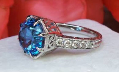 Rothschild55's Antique Cut Round Electric Blue Topaz Ring (Top Angle View) - image by David Klass