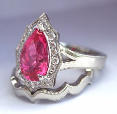 distracts's 2.15 Carats Mahenge Spinel Scalloped Halo Ring (Side Angle View) - image by distracts