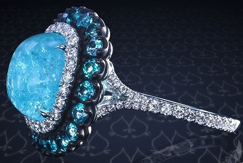 doberman's Split Shank Oval Paraiba Tourmaline Cabochon Ring (Side View) - image by Leon Megé doberman's Split Shank Oval Paraiba Tourmaline Cabochon Ring (Side View) - image by Leon Megé