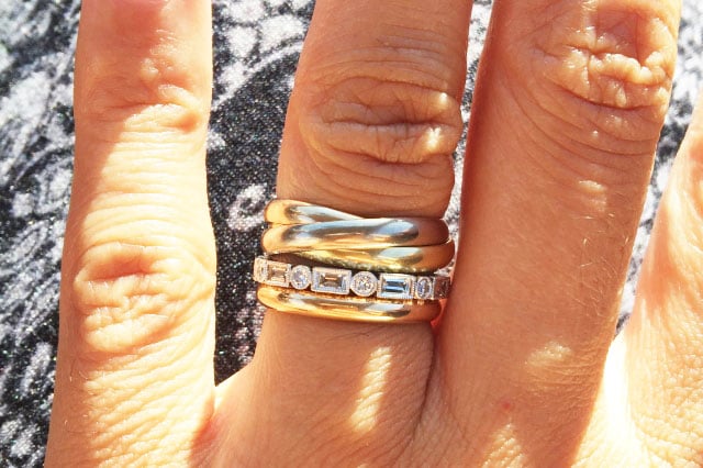 hathalove's Distinct Diamond Baguette Eternity Band (Top View with Plain and Trinity Bands) - image by hathalove