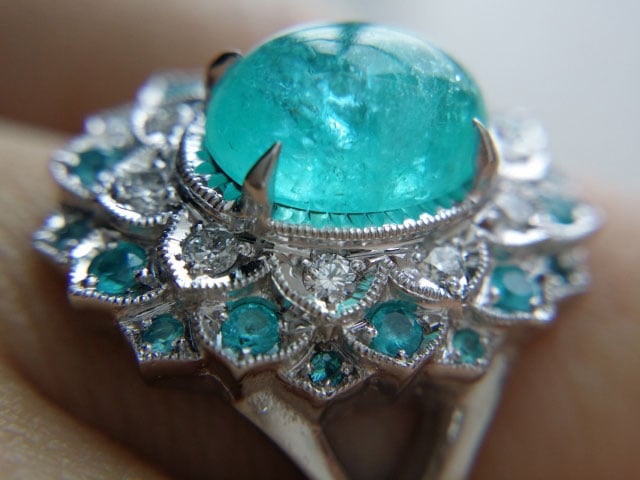 mochiko42's 2.05 Carats Brazilian Paraiba Halo Ring (Close-Up Side View) - image by mochiko42