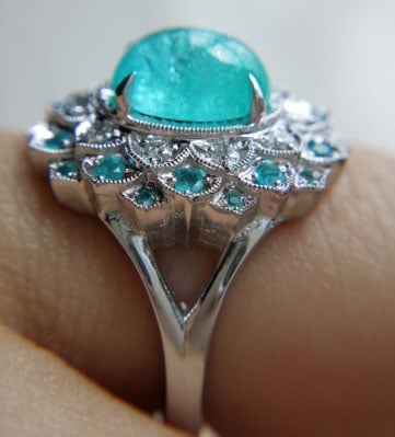 mochiko42's 2.05 Carats Brazilian Paraiba Halo Ring (Side View) - image by mochiko42