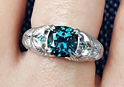 picante27's Platinum Teal Sapphire Peacock Ring (Top View) - image by picante27