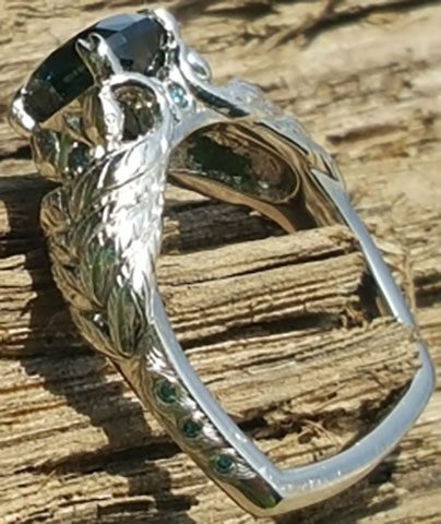 picante27's Platinum Teal Sapphire Peacock Ring (Angle View) - image by picante27 picante27's Platinum Teal Sapphire Peacock Ring (Angle View) - image by picante27