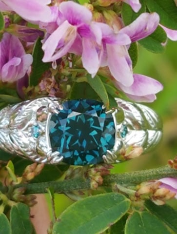 picante27's Platinum Teal Sapphire Peacock Ring (Flower View) - image by picante27