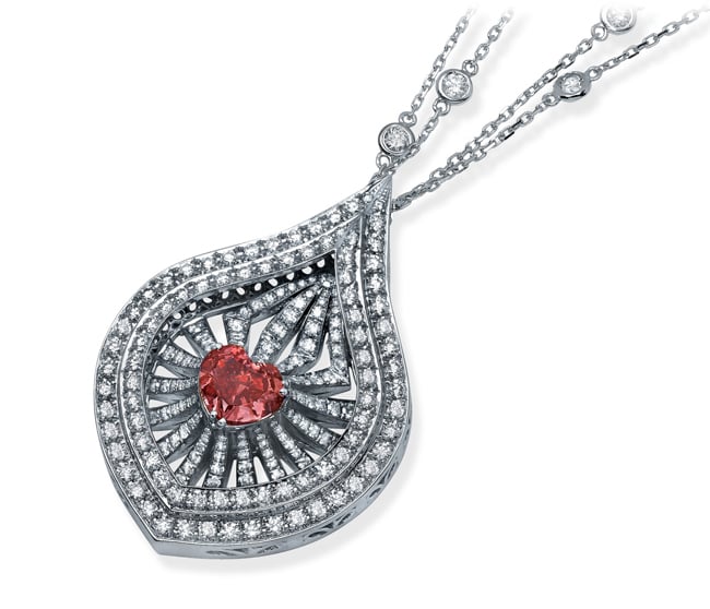 The Lady Leilani • 1.73-carat fancy-vivid pink heart-shaped diamond necklace