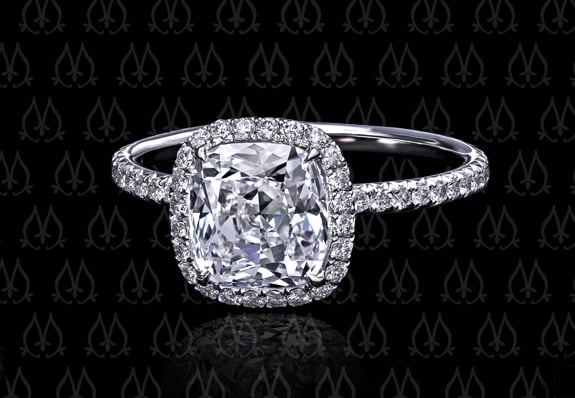 Leon Mege diamond halo engagement ring with Dynasty Cut cushion