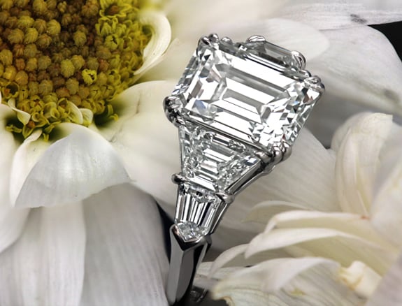 Leon Mege classic five-stone engagement ring with 3-carat emerald-cut diamond