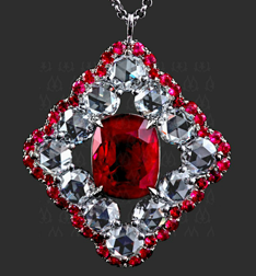 Ruby and rose-cut diamond pendant by Leon Megé