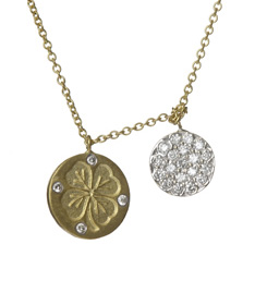 Meira T gold shamrock and diamond disc pendant