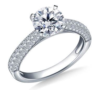 Milgrained Vintage Pave Set Diamond Engagement Ring in 18K White Gold (1/3 cttw.) at B2C Jewels