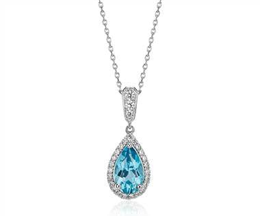 Monique Lhuillier Beloved Blue Topaz and Diamond Pear-Shaped Pendant in 18k White Gold