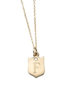 Baby initial shield necklace by Kamofie