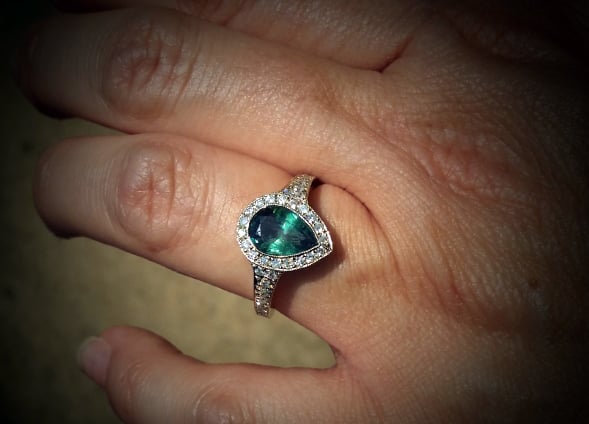 Alexandrite and diamond halo ring • Image by JoCoJenn