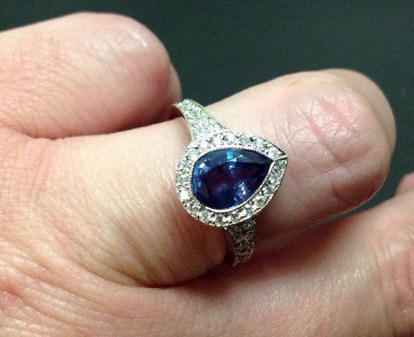 Alexandrite and diamond halo ring • Image by JoCoJenn