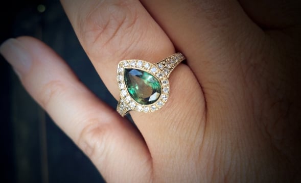 Alexandrite and diamond halo ring • Image by JoCoJenn