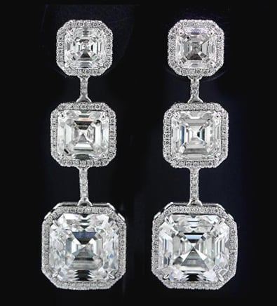 Norman Silverman asscher cut diamond earrings worn by Katy Perry at the 2012 Grammy Awards