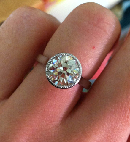 Old European cut diamond in platinum bezel ring Old European cut diamond in platinum bezel ring