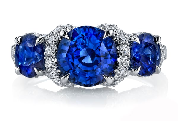 Sapphire three-stone ring by Omi Privé