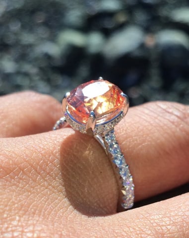 Padparadscha Sapphire Engagement Ring • Image by saracen