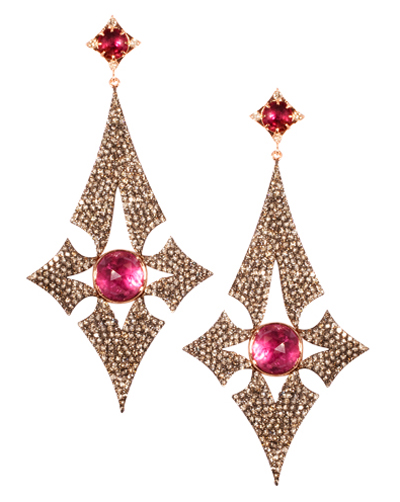 Parulina Arabian Nights Collection pink tourmaline diamond earrings