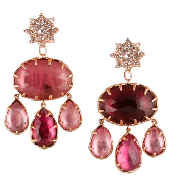 Parulina Arabian Nights Collection interchangeable pink tourmaline diamond earrings, front