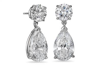 Pear-Shaped Brilliant Diamond Drop Earrings - in Platinum - (8.07 CTW) by Ritani