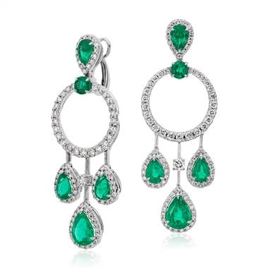 Pear Shape Emerald and Diamond Earrings in 18k White Gold at Blue Nile