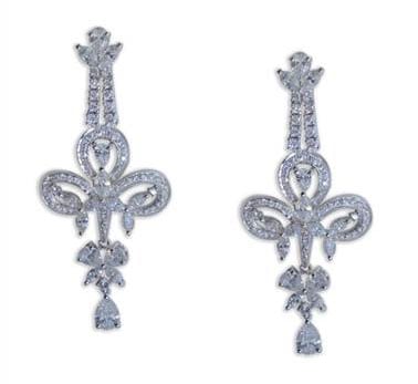 18KT White Gold Round, Pear Shaped Chandelier Earrings at I.D. Jewelry