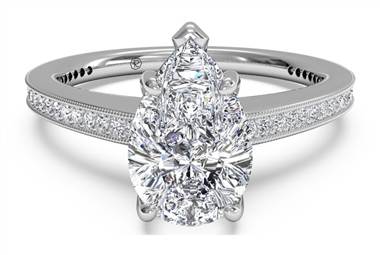 Micropave Diamond Band Engagement Ring with Milgrain Finish - in Platinum (0.40 CTW) at Ritani