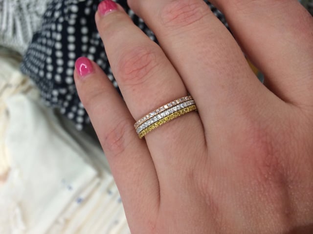 Trio of Bands with Pink, Yellow, and White Diamonds shared by Asscherhalo_lover