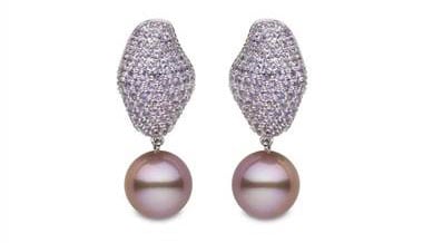 Yoko London for Ritani Pink Pearl and Sapphire Drop Earrings - in 18kt White Gold at Ritani