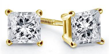 Prong Set Princess Diamond Stud Earrings in 18K Yellow Gold at B2C Jewels
