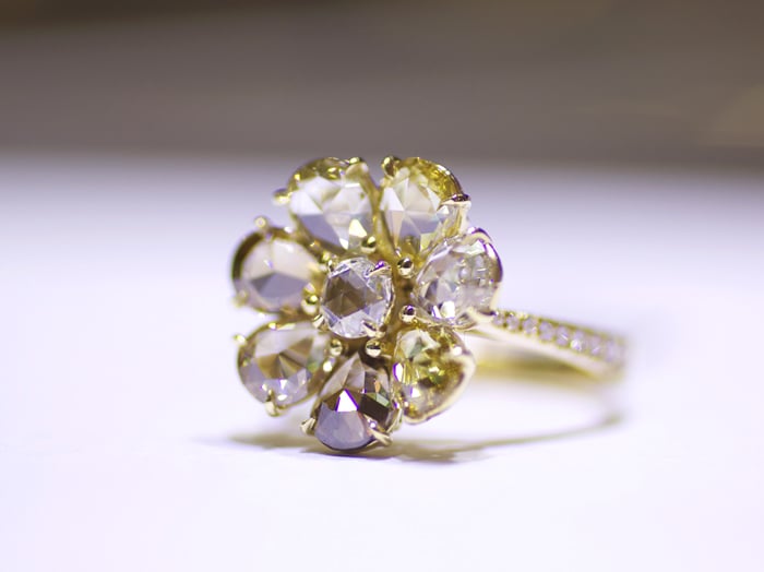 Rose-cut diamond floral ring by Rahaminov Diamonds