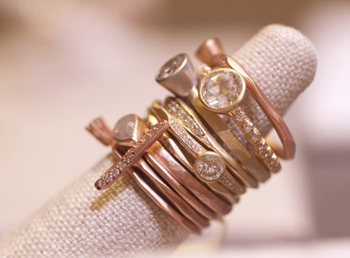 Stackable diamond rings designed by Rebecca Overmann • Image Erika Winters