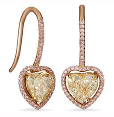 Pink and yellow diamond heart earrings by Ritani