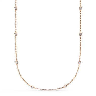 Bezel Set Diamond Long Station Necklace in 14K Rose Gold (1.00 cttw.) at B2C Jewels